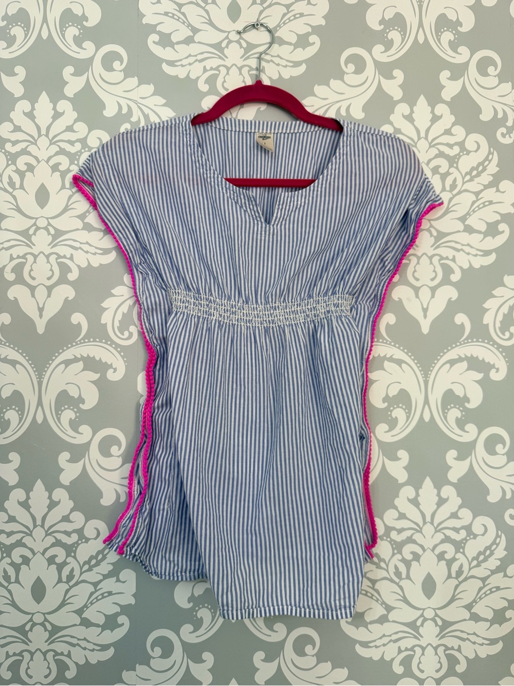 💫4/$25 • OshKosh B'gosh Blue and White Striped Coverup Dress with Pink Trim